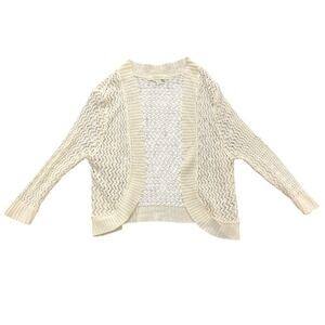 PINQUE Cream Open Front Crochet Knit Sweater Cardigan Women's Size L Made in USA